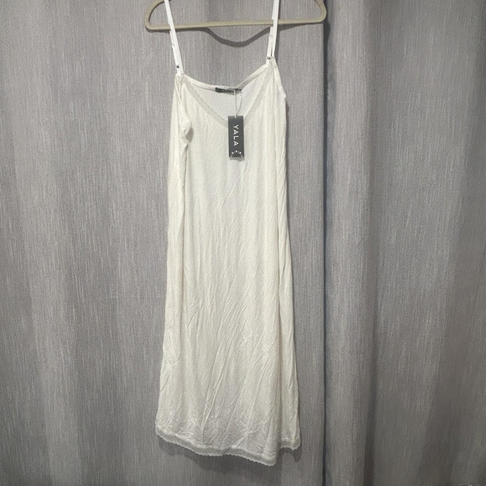 YALA Slip Womens XL White Bamboo Viscose Jersey Full Slip Lace Trim Stretch